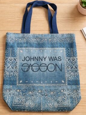 Johnny Was Blue Bandana-Print Canvas Messenger Tote